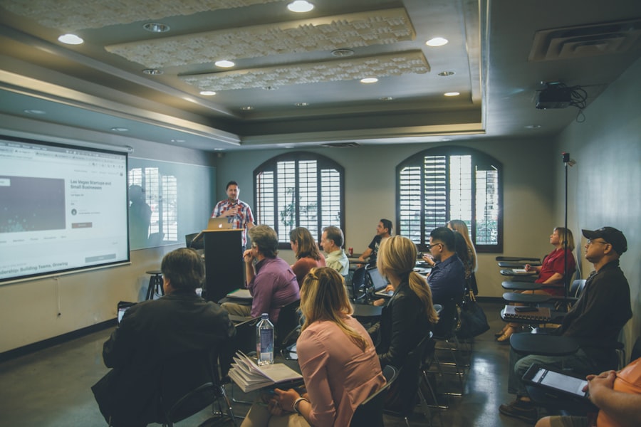 Trainer presenting to a group of users